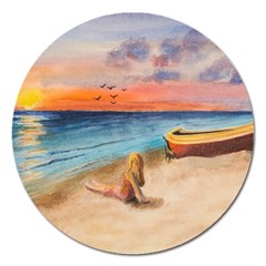 Alone On Sunset Beach Magnet 5  (round)