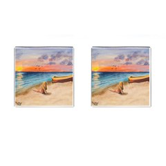 Alone On Sunset Beach Cufflinks (square) by TonyaButcher