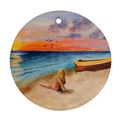 Alone On Sunset Beach Round Ornament (two Sides) by TonyaButcher