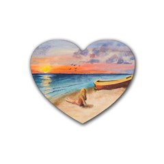 Alone On Sunset Beach Drink Coasters 4 Pack (heart)  by TonyaButcher