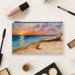 Alone On Sunset Beach Cosmetic Bag (medium) by TonyaButcher