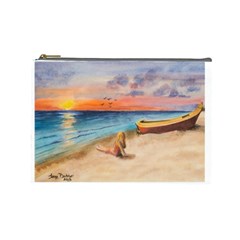 Alone On Sunset Beach Cosmetic Bag (large) by TonyaButcher