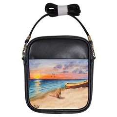 Alone On Sunset Beach Girl s Sling Bag by TonyaButcher