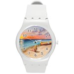 Alone On Sunset Beach Plastic Sport Watch (Medium) Front