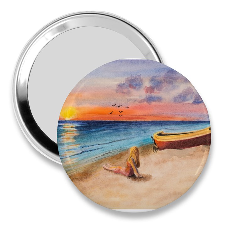 Alone On Sunset Beach 3  Handbag Mirror