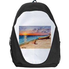 Alone On Sunset Beach Backpack Bag by TonyaButcher