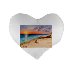 Alone On Sunset Beach 16  Premium Heart Shape Cushion 