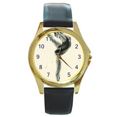 Attitude Round Leather Watch (gold Rim)  by TonyaButcher