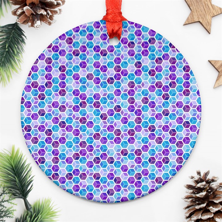 Purple Blue Cubes Round Ornament (Two Sides)