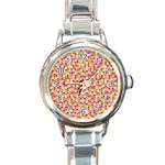 Pink Green Beehive Pattern Round Italian Charm Watch Front