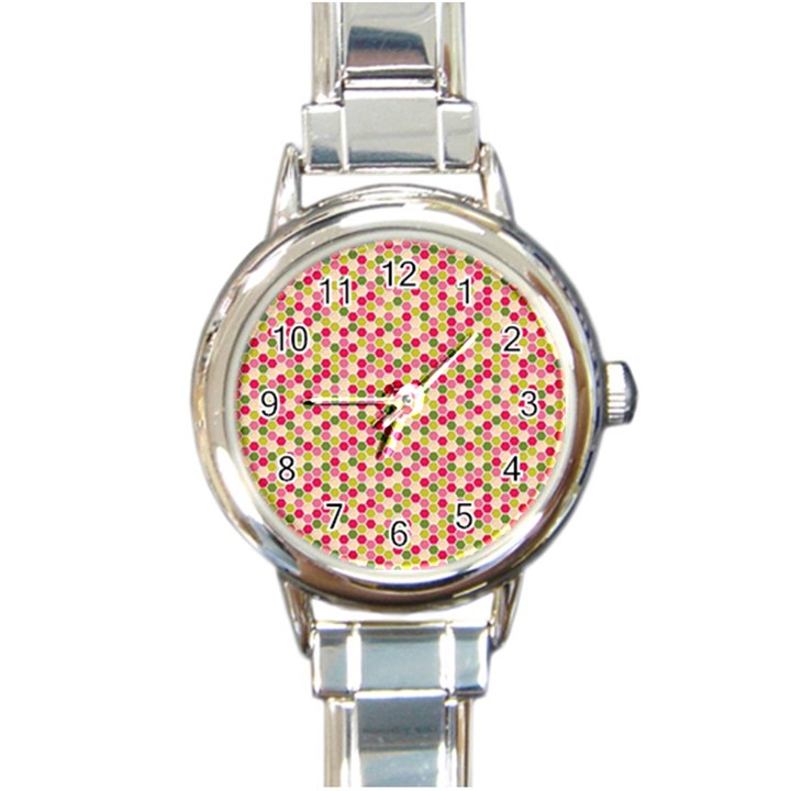 Pink Green Beehive Pattern Round Italian Charm Watch