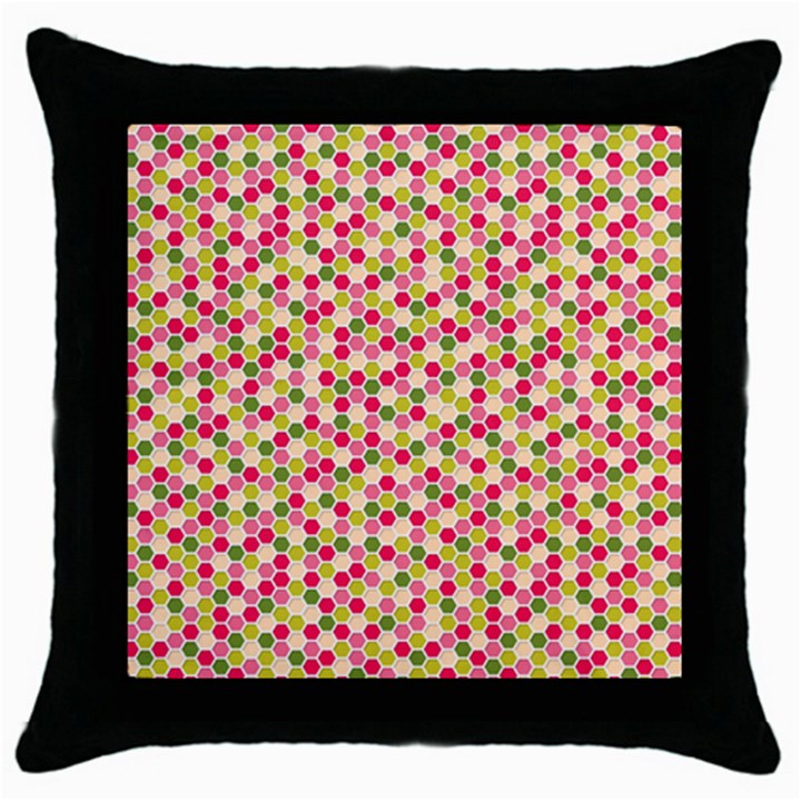 Pink Green Beehive Pattern Black Throw Pillow Case