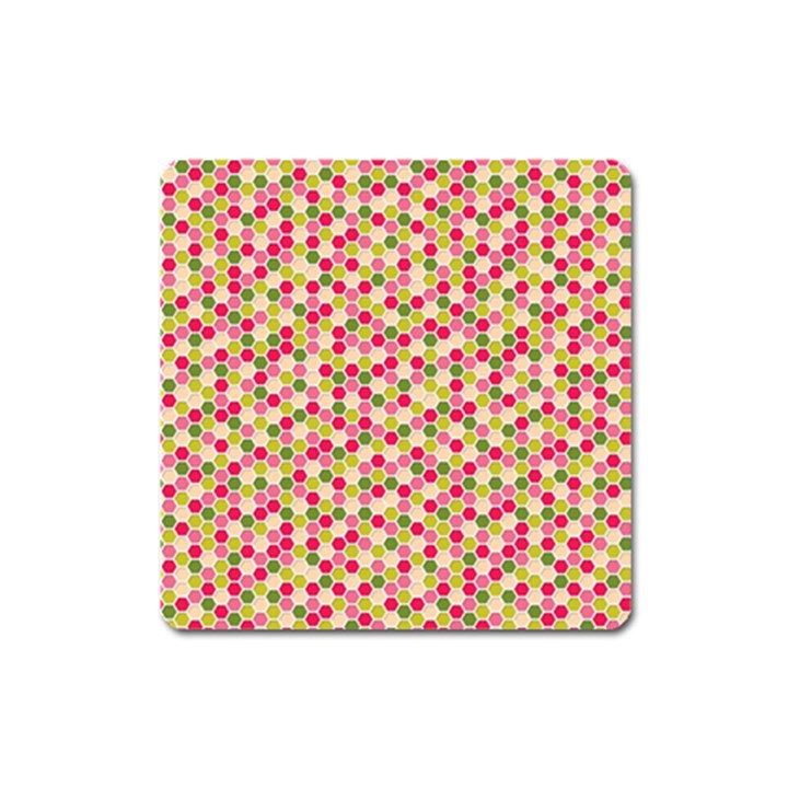 Pink Green Beehive Pattern Magnet (Square)