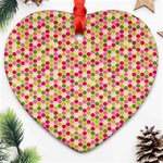 Pink Green Beehive Pattern Heart Ornament (Two Sides) Front