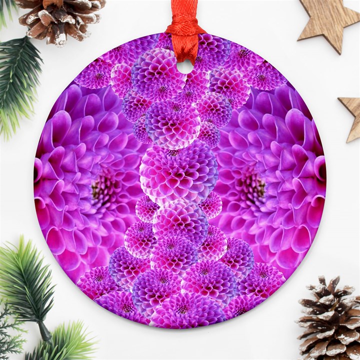 Purple Dahlias Round Ornament