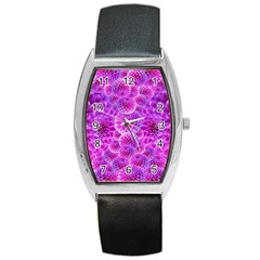 Purple Dahlias Tonneau Leather Watch by FunWithFibro