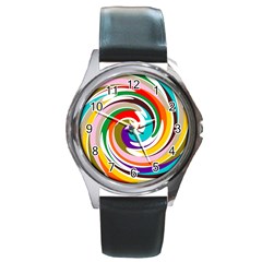 Galaxi Round Leather Watch (silver Rim) by Lalita