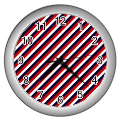 Diagonal Patriot Stripes Wall Clock (silver) by StuffOrSomething