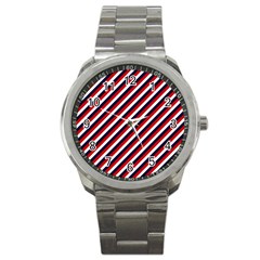 Diagonal Patriot Stripes Sport Metal Watch by StuffOrSomething