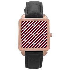 Diagonal Patriot Stripes Rose Gold Leather Watch  by StuffOrSomething