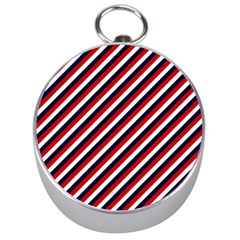 Diagonal Patriot Stripes Silver Compass by StuffOrSomething