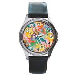 Marble Round Leather Watch (silver Rim) by Lalita