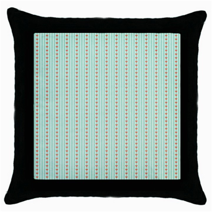 Hearts & Stripes Black Throw Pillow Case