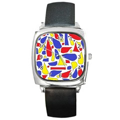 Silly Primaries Square Leather Watch by StuffOrSomething