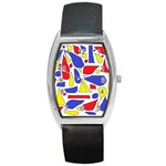 Silly Primaries Tonneau Leather Watch Front