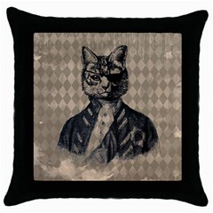 Harlequin Cat Black Throw Pillow Case by StuffOrSomething