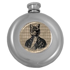 Harlequin Cat Hip Flask (round) by StuffOrSomething