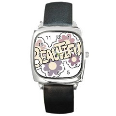 Beautiful Floral Art Square Leather Watch