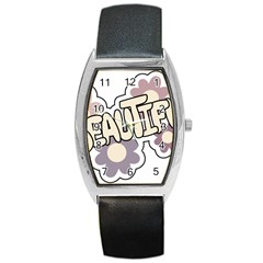 Beautiful Floral Art Tonneau Leather Watch