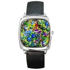 The Neon Garden Square Leather Watch by rokinronda