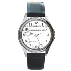 Better To Take Time To Think Round Leather Watch (silver Rim) by Doudy