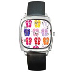 Flip Flop Collage Square Leather Watch Front