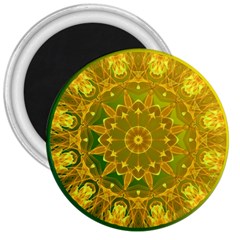 Yellow Green Abstract Wheel Of Fire 3  Button Magnet