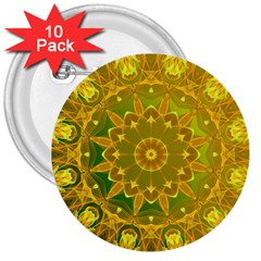 Yellow Green Abstract Wheel Of Fire 3  Button (10 Pack)