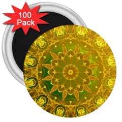 Yellow Green Abstract Wheel Of Fire 3  Button Magnet (100 Pack) by DianeClancy