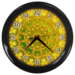 Yellow Green Abstract Wheel Of Fire Wall Clock (black) by DianeClancy