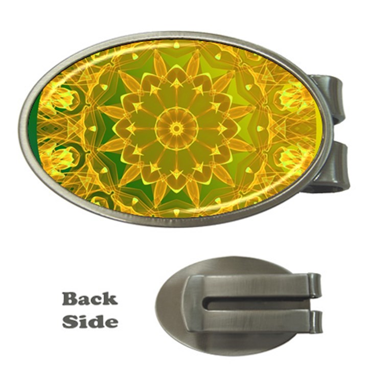 Yellow Green Abstract Wheel Of Fire Money Clip (Oval)