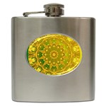 Yellow Green Abstract Wheel Of Fire Hip Flask Front