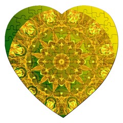 Yellow Green Abstract Wheel Of Fire Jigsaw Puzzle (heart)