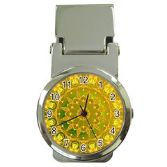 Yellow Green Abstract Wheel Of Fire Money Clip With Watch by DianeClancy