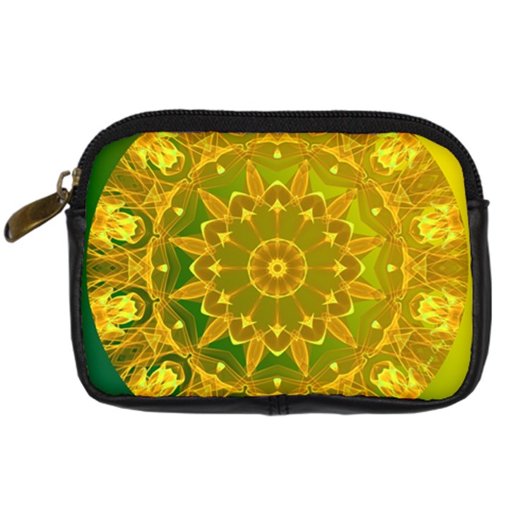 Yellow Green Abstract Wheel Of Fire Digital Camera Leather Case