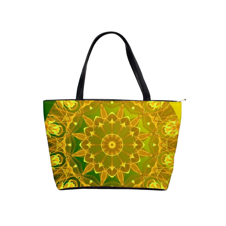 Yellow Green Abstract Wheel Of Fire Large Shoulder Bag