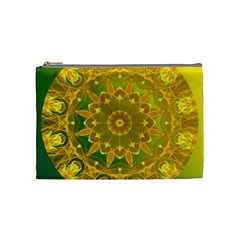 Yellow Green Abstract Wheel Of Fire Cosmetic Bag (medium) by DianeClancy