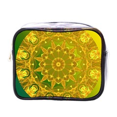 Yellow Green Abstract Wheel Of Fire Mini Travel Toiletry Bag (one Side)