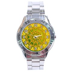 Yellow Green Abstract Wheel Of Fire Stainless Steel Watch by DianeClancy