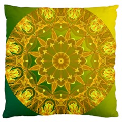 Yellow Green Abstract Wheel Of Fire Large Cushion Case (single Sided) 